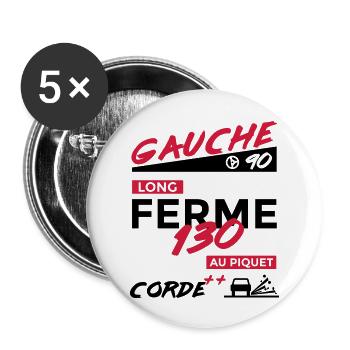 Notes Rallye - Gauche 90 long - Lot de 5 grands badges (56 mm) - blanc - Devant