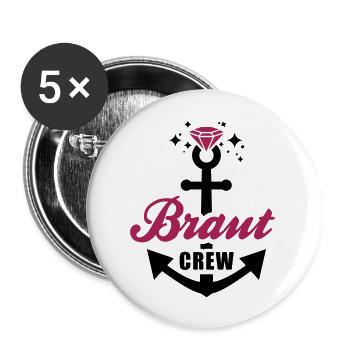 JGA T-Shirt - Team Braut - Braut Crew - Braut - Buttons groß 56 mm (5er Pack) - Weiß - Vorne