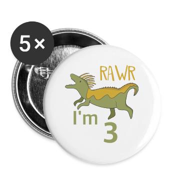 Zum 3 Geburtstag für Jungs Mädchen Mosasaurus - Buttons groß 56 mm (5er Pack) - Weiß - Vorne