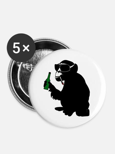 monkey with beer bottle - Buttons groß 56 mm (5er Pack) - Weiß