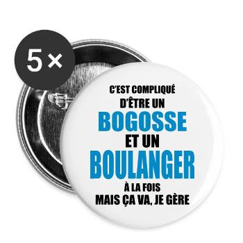 compliqué d'être un bogosse et un boulanger - Lot de 5 grands badges (56 mm) - blanc - Devant