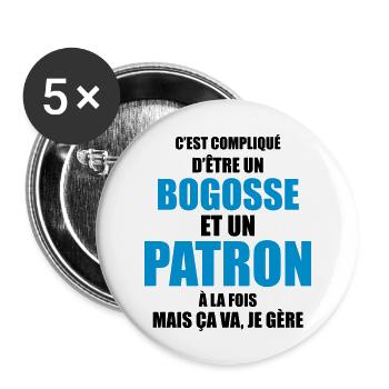 compliqué d'être un bogosse et un patron - Lot de 5 grands badges (56 mm) - blanc - Devant