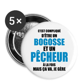 c'est compliqué d'être un bogosse et un pêcheur - Lot de 5 grands badges (56 mm) - blanc - Devant