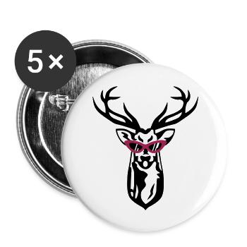 Deer with retro glasses - Buttons large 2.2''/56 mm (5-pack) - white - Front