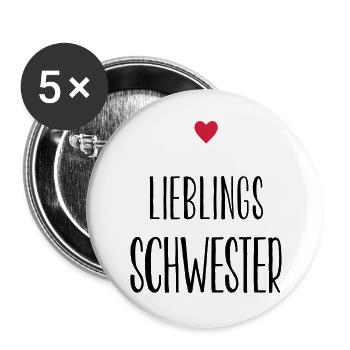 Schwester Lieblingsschwester Herz Geschenk - Buttons groß 56 mm (5er Pack) - Weiß - Vorne