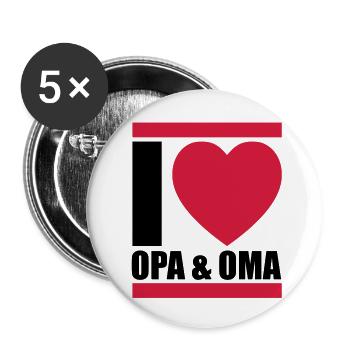 i love oma & opa - Buttons groß 56 mm (5er Pack) - Weiß - Vorne