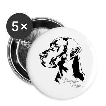 DEUTSCHE DOGGE Portrait Wilsigns - Buttons groß 56 mm (5er Pack) - Weiß - Vorne