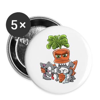 Karotten Revolution Hase - Buttons groß 56 mm (5er Pack) - Weiß - Vorne