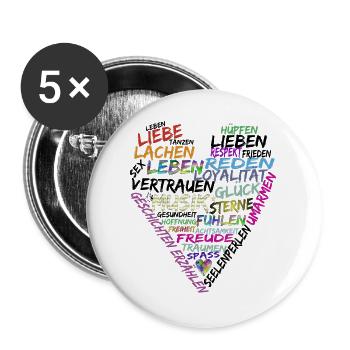 Herz Text - Buttons groß 56 mm (5er Pack) - Weiß - Vorne