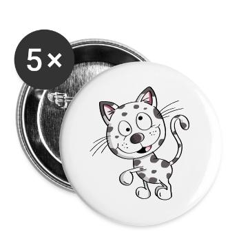 Cute Cat - Cats - Cat - Stubentiger - Buttons large 2.2''/56 mm (5-pack) - white - Front