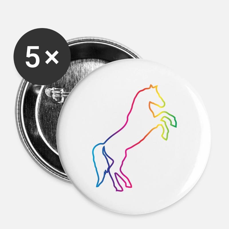 Rainbow Outline Horse - Buttons large 2.2''/56 mm (5-pack) - white