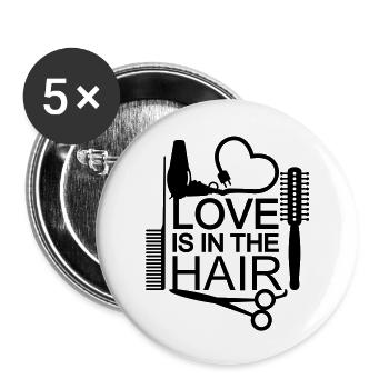 L'amour est dans les cheveux (coiffeur, 1c) - Lot de 5 grands badges (56 mm) - blanc - Devant