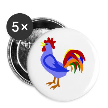Farbenfroher Hahn im Kunstdesign - Buttons groß 56 mm (5er Pack) - Weiß - Vorne