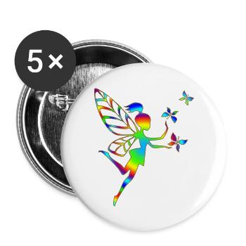 Elfe, Fee, Schmetterlinge, Magie, Schutzengel - Buttons groß 56 mm (5er Pack) - Weiß - Vorne