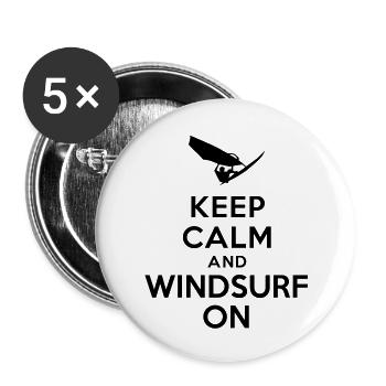 Bewahren Sie Ruhe und Windsurfen auf - Buttons groß 56 mm (5er Pack) - Weiß - Vorne