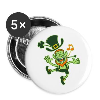 Lutin de Saint-Patrick danse et chante joyeusement - Lot de 5 grands badges (56 mm) - blanc - Devant