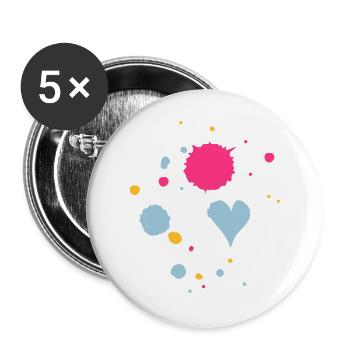 Farbkleckse,Tropfen und Herz - Buttons groß 56 mm (5er Pack) - Weiß - Vorne