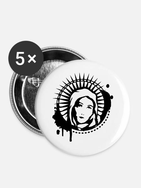 Maria Portrait Graffiti Schablone - Buttons groß 56 mm (5er Pack) - Weiß