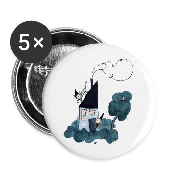 Haexenhaus mit Katze - Buttons groß 56 mm (5er Pack) - Weiß - Vorne