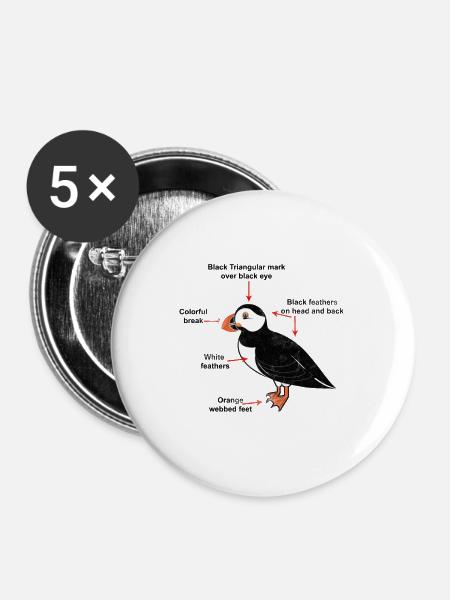 Puffin Island Papagei Taucher Vogel Nord Geschenk - Buttons groß 56 mm (5er Pack) - Weiß