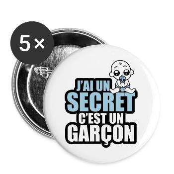 j'ai un secret c'est un garçon - Lot de 5 grands badges (56 mm) - blanc - Devant