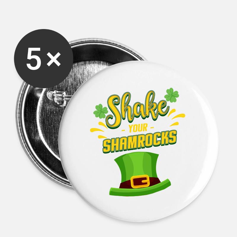ST PATRICK's Day Shamrocks - Buttons large 2.2''/56 mm (5-pack) - white