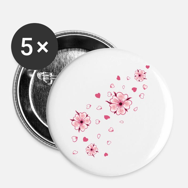 Flying Cherry Blossoms with Hearts Sakura Spring - Buttons large 2.2''/56 mm (5-pack) - white