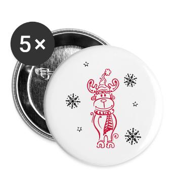 Elch, Rentier mit Schneeflocken und Sternen - Buttons groß 56 mm (5er Pack) - Weiß - Vorne