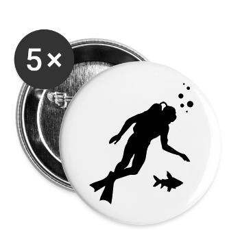 Taucher Silhouette - Buttons groß 56 mm (5er Pack) - Weiß - Vorne