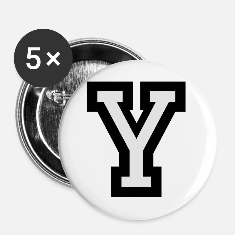 Letter Y two-color - Buttons large 2.2''/56 mm (5-pack) - white