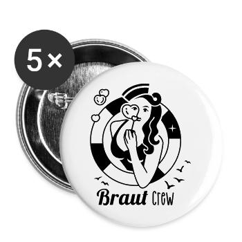 Braut - Crew - Team - JGA - Hochzeit - Küsten - 1C - Buttons groß 56 mm (5er Pack) - Weiß - Vorne