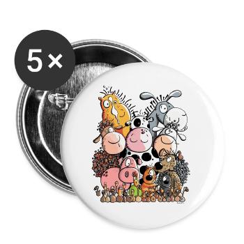 Funny Farm Animals - Buttons large 2.2''/56 mm (5-pack) - white - Front
