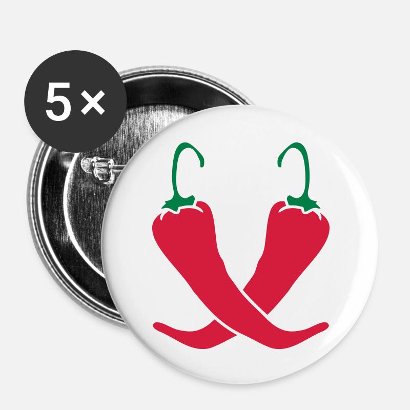 2 chili chilli peppers hot hot - Buttons large 2.2''/56 mm (5-pack) - white