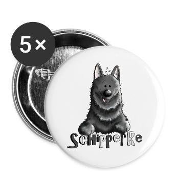 Pfiffiger Schipperke - Hund - Buttons groß 56 mm (5er Pack) - Weiß - Vorne