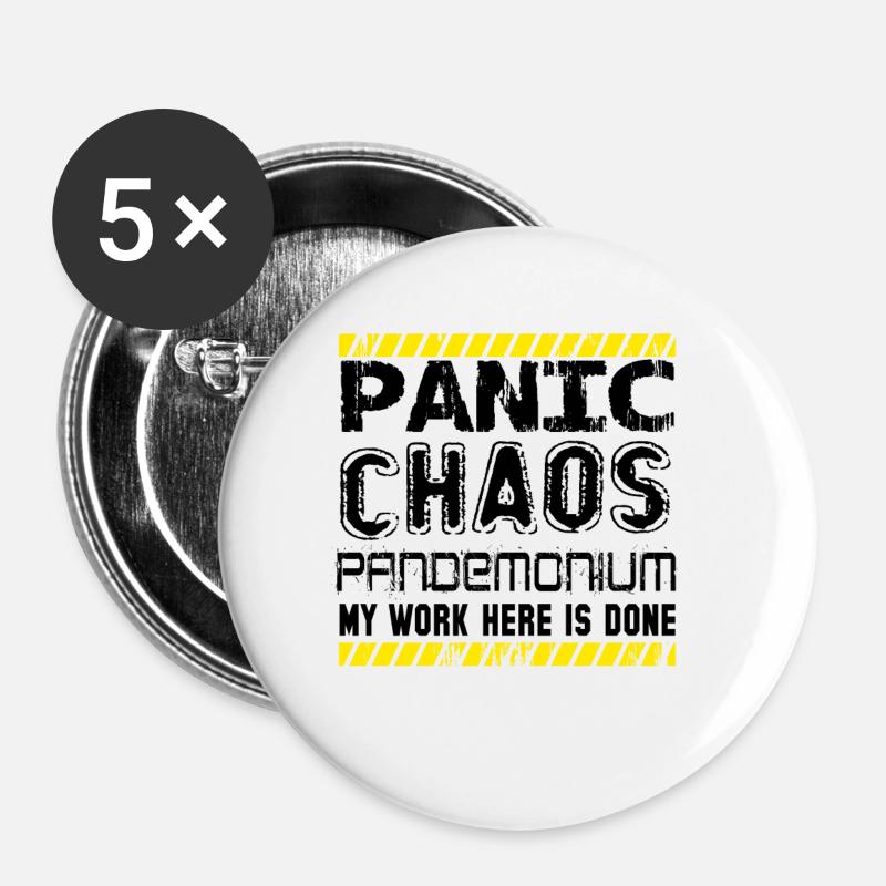 panic chaos - Buttons groß 56 mm (5er Pack) - Weiß