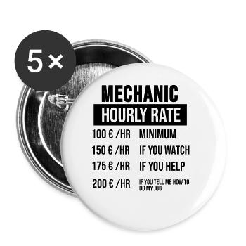 Mécanicien, artisan, plombier, salaire - Lot de 5 grands badges (56 mm) - blanc - Devant