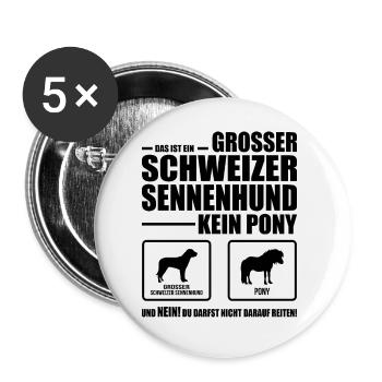 GROSSER SCHWEIZER SENNENHUND kein Pony Wilsigns - Buttons groß 56 mm (5er Pack) - Weiß - Vorne