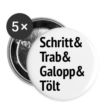 Schritt Trab Galopp und Tölt - Buttons groß 56 mm (5er Pack) - Weiß - Vorne