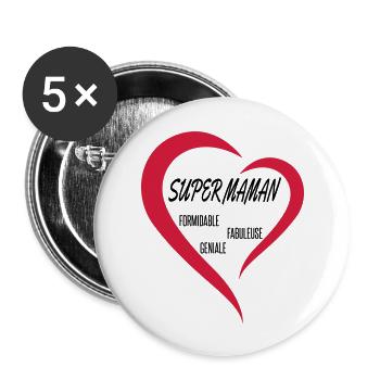 super maman fête des mères - Lot de 5 grands badges (56 mm) - blanc - Devant