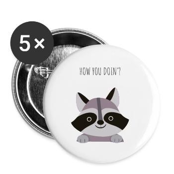süßer Waschbär - Buttons groß 56 mm (5er Pack) - Weiß - Vorne