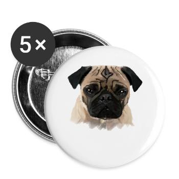 Mops - Buttons groß 56 mm (5er Pack) - Weiß - Vorne