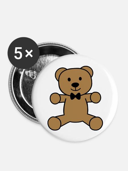 Teddybär mit Fliege - Buttons groß 56 mm (5er Pack) - Weiß