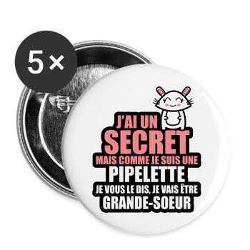 j'ai un secret je vais être grande-soeur - Lot de 5 grands badges (56 mm) - blanc - Devant