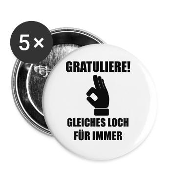 Junggesellenabschied JGA Party Saufen Geschenk - Buttons groß 56 mm (5er Pack) - Weiß - Vorne