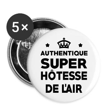 Hôtesse de l'air / Steward / Aviation / Hotesse - Lot de 5 grands badges (56 mm) - blanc - Devant