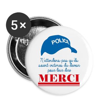 France Victimes du Devoir Policier Police Merci - Lot de 5 grands badges (56 mm) - blanc - Devant