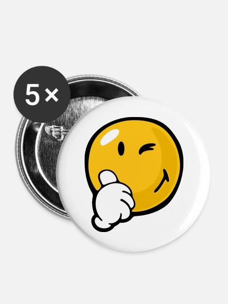 Smiley Certaint - Buttons groß 56 mm (5er Pack) - Weiß