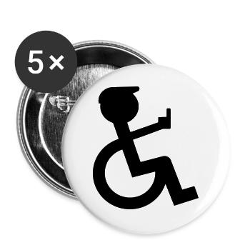 Rollstuhlfahrer zeigt Mittelfinger # - Buttons groß 56 mm (5er Pack) - Weiß - Vorne