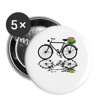 fahrrad blumen radfahrer - Buttons groß 56 mm (5er Pack) - Weiß - Vorne