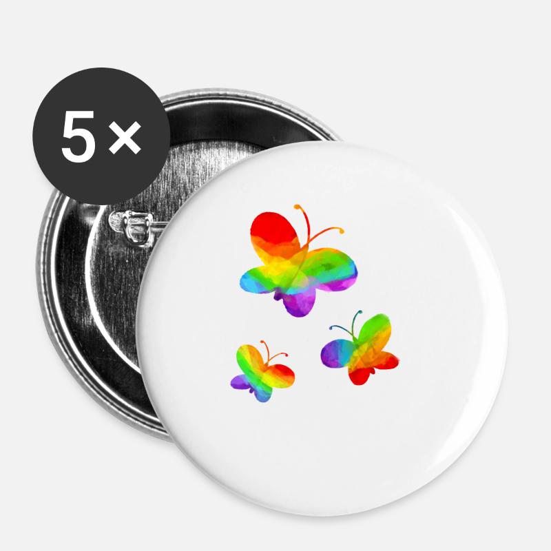 Butterfly LGBT Gay Pride CSD Rainbow - Buttons large 2.2''/56 mm (5-pack) - white